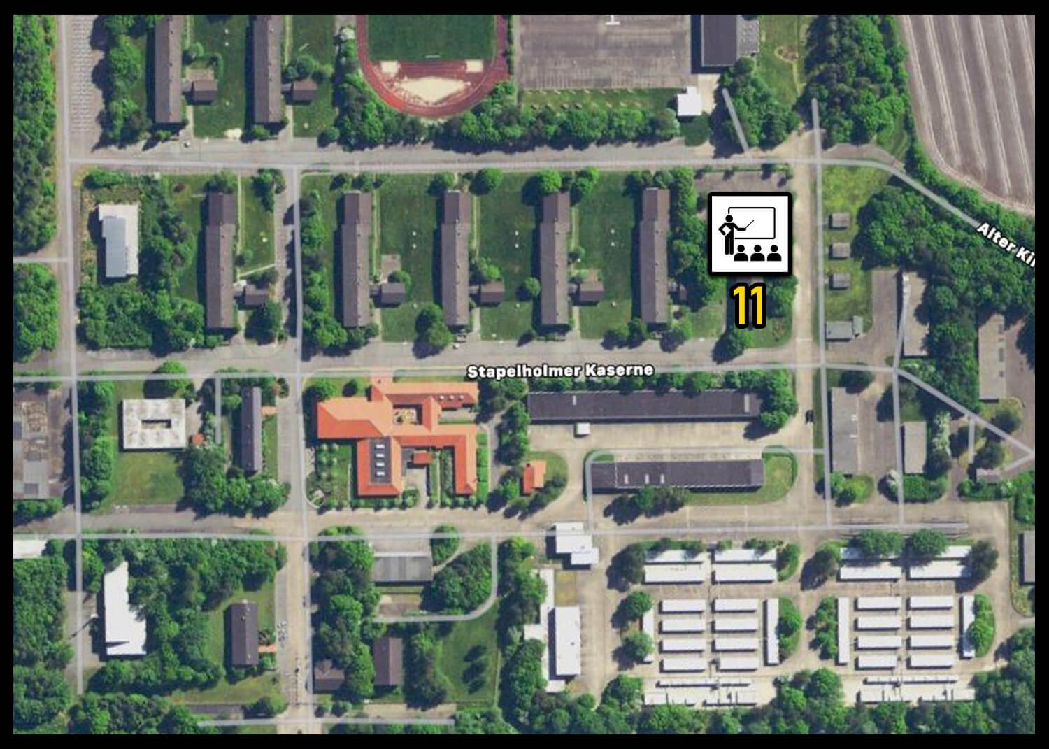 Lageplan – Schule (Gebäude 11) in der Landesunterkunft Seeth